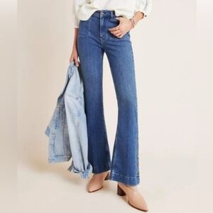Pilcro Flare Jeans By Anthropologie in Classic Blue Hippie Flare Boho Size 29